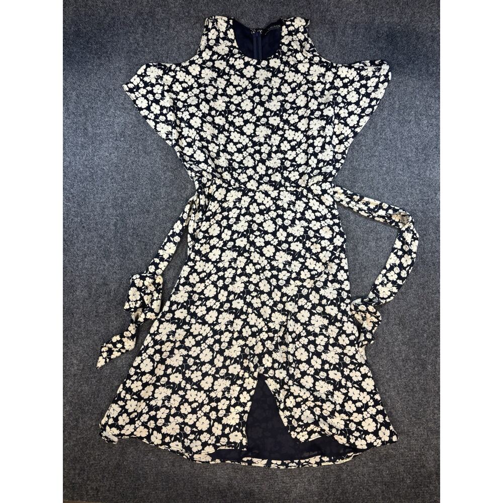 Lauren by Ralph Lauren Navy and White Floral Dress Size 4 Zip Closure